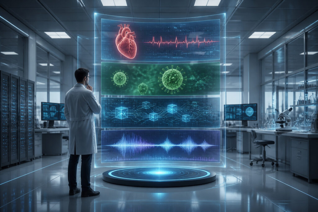 Scientifique analysant linterface vhd holographique