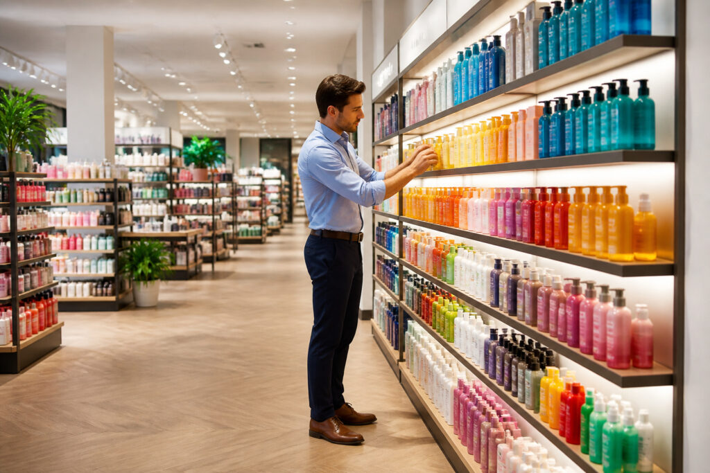 Homme dans un magasin de detail moderne