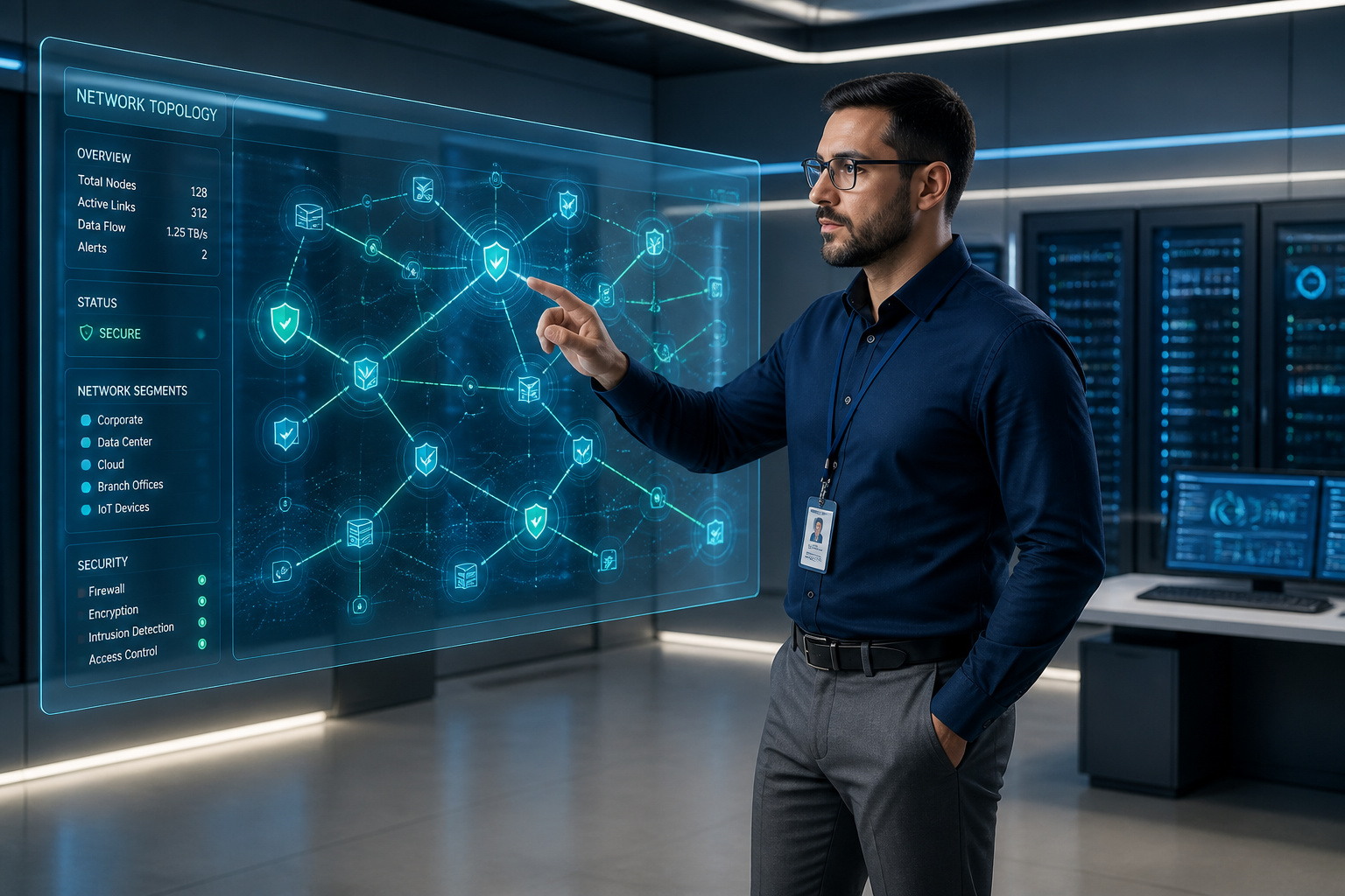 Expert en reseau manipulant une interface holographique
